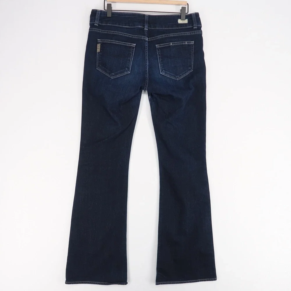 Paige Hidden Hills Jeans Womens 31 Blue Bootcut Mid Rise Dark Wash Stretch - Picture 3 of 12